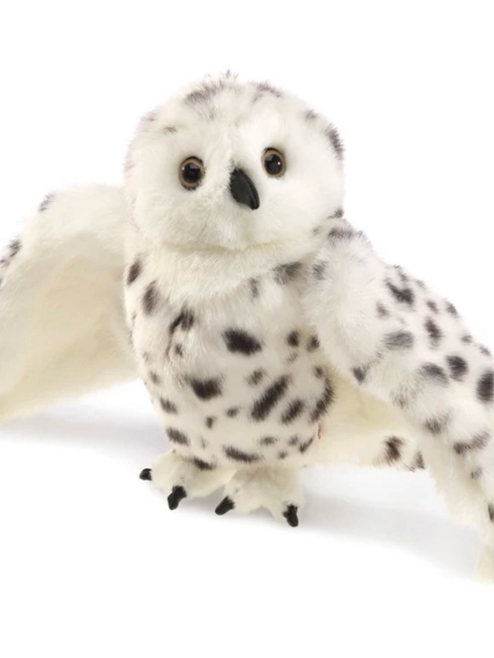 Folkmanis Snowy Owl Puppet 21” Wingspan Plush Bird Wildlife Toy EUC Head Moves